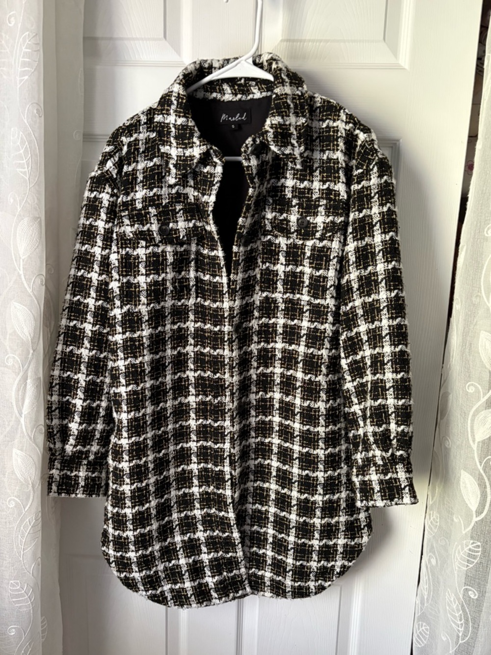 Marled by Anthropologie plaid Tweed Shacket button up pockets jacket size S